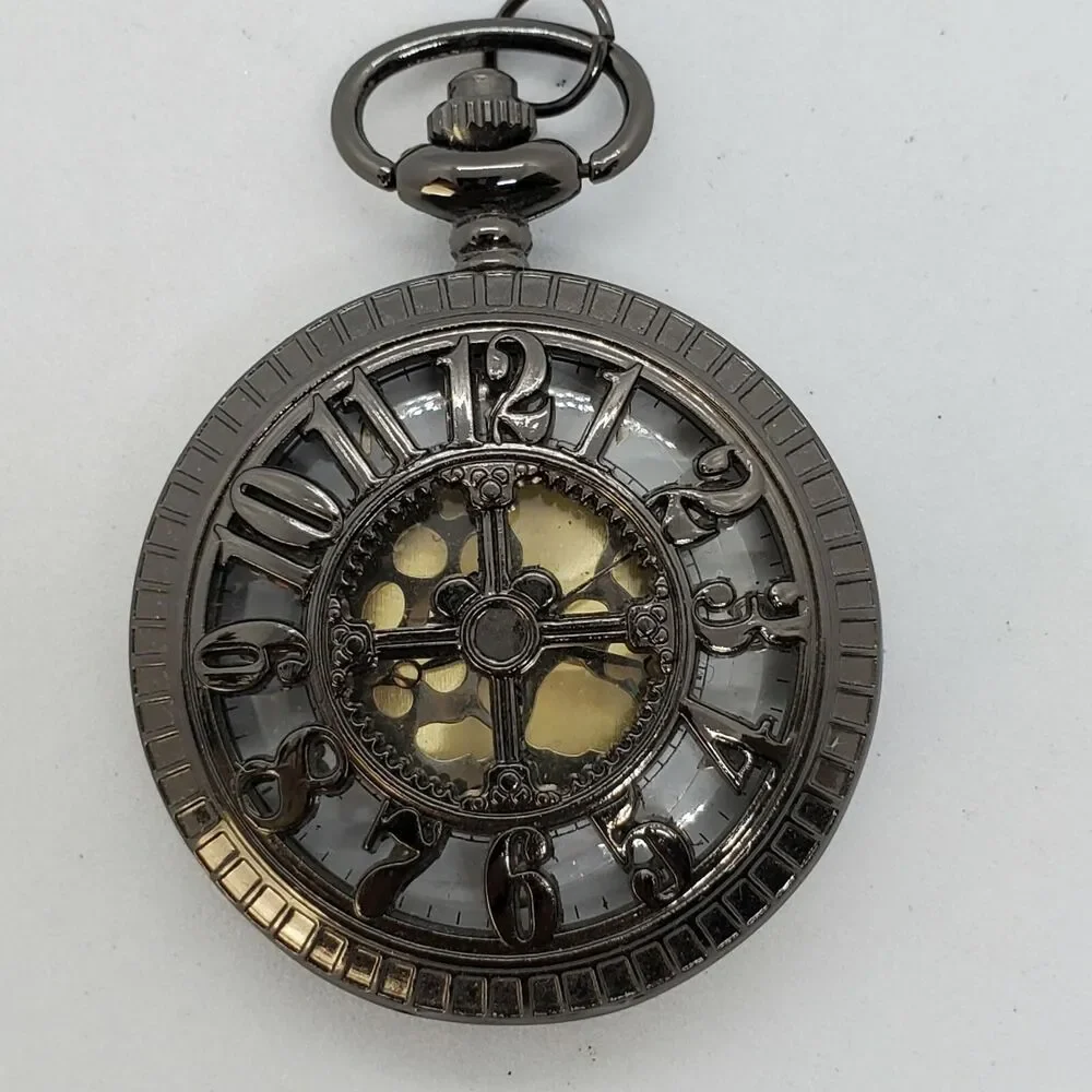 Men's 45MM‎ Dark Brown Case White Gold Dial Pocket Watch New Battery